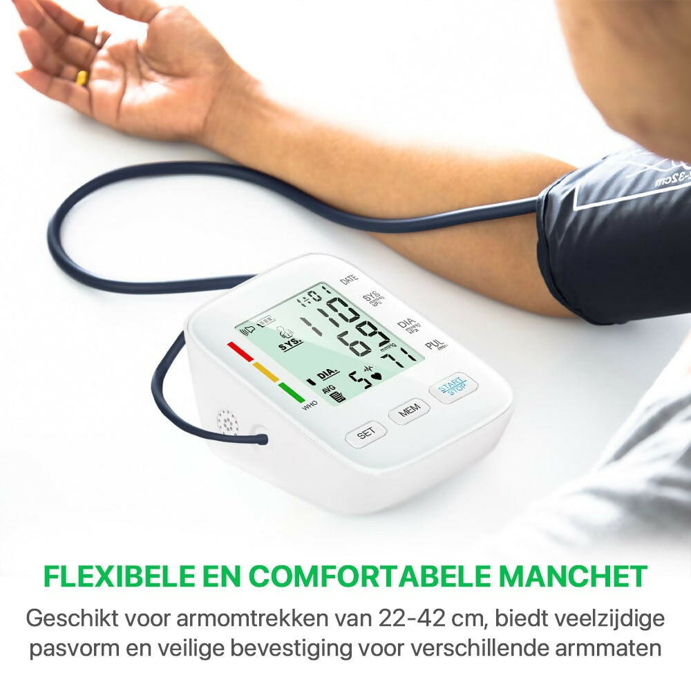 Volautomatische bovenarm-bloeddrukmeter met digitaal display / Met comfortabele manchet en geheugenfunctie / Bloeddruk- en hartslagmeting