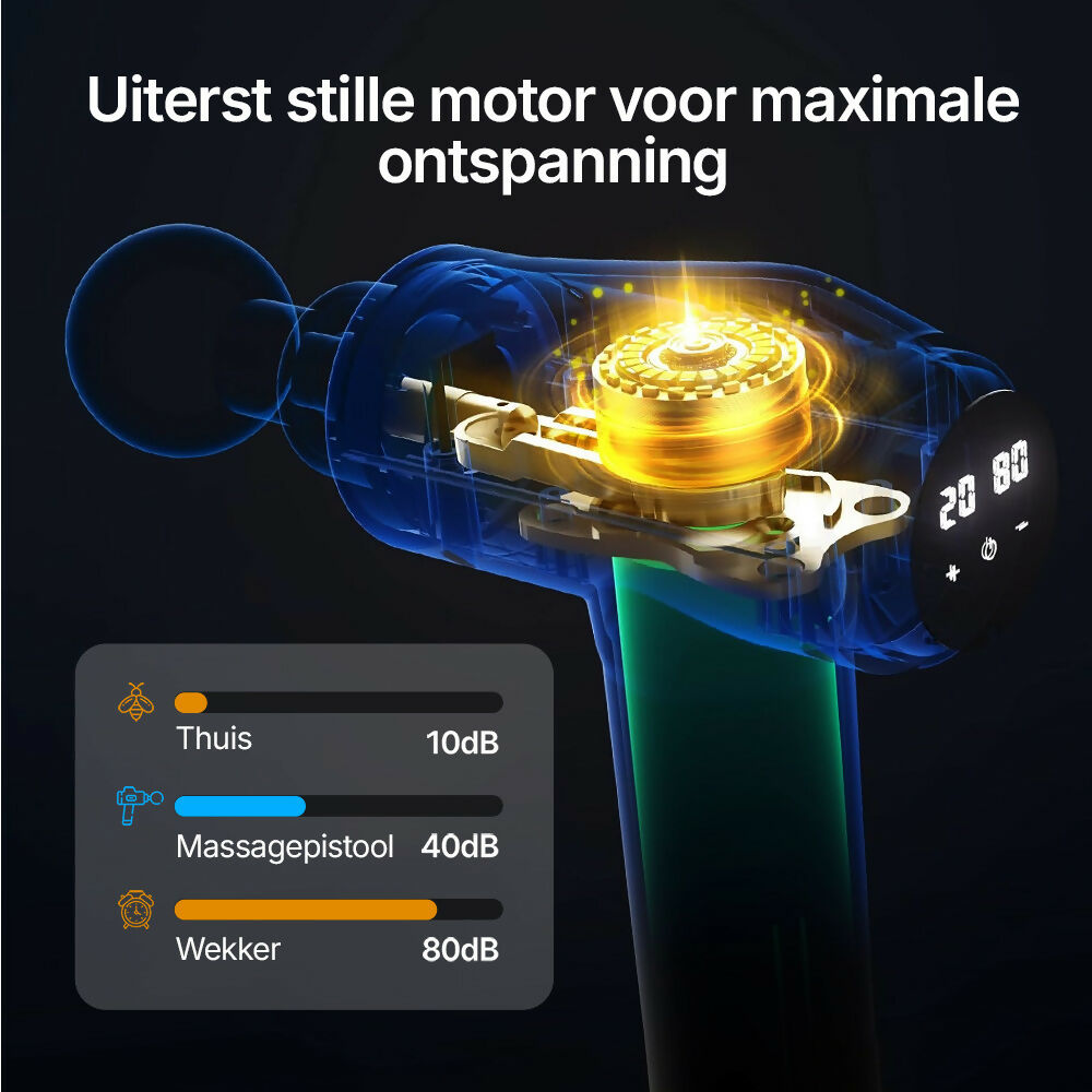 Massagepistool met 30 snelheden / Diepe spiermassage tot 3.600 t/min / 10 massagekoppen voor nek, rug & lichaam / Met LCD-touchscreen
