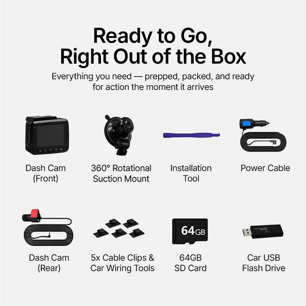 4K Dash Cam – Ultra HD recording with front/rear cameras, night vision, and 24/7 monitoring