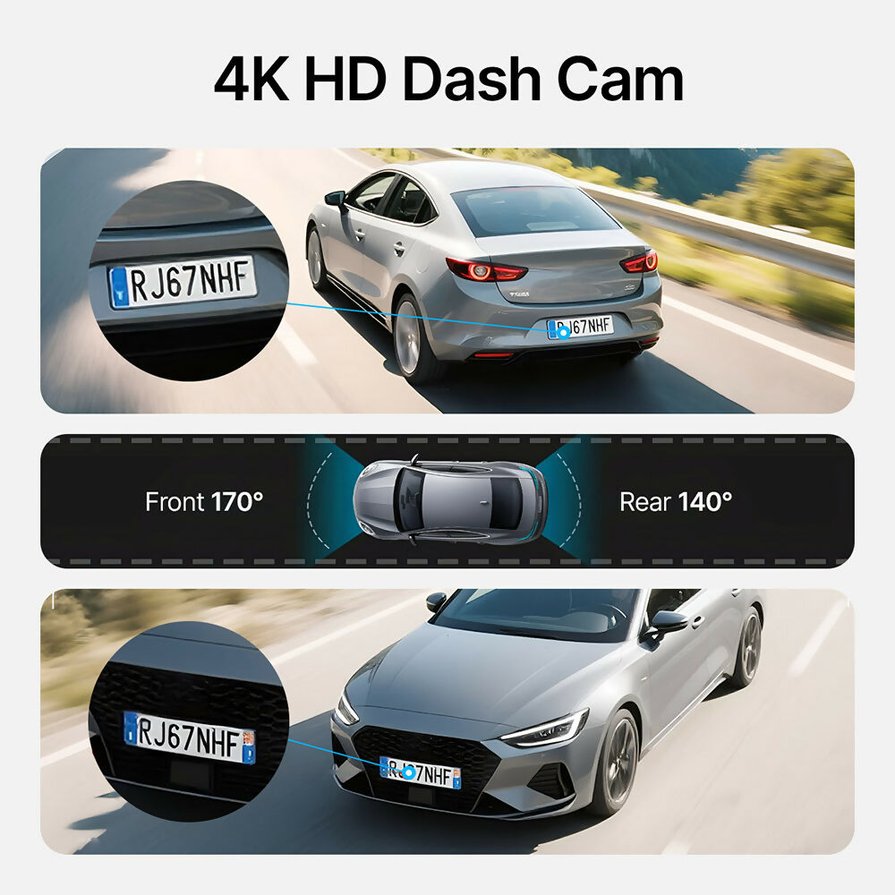 4K Dash Cam – Ultra HD recording with front/rear cameras, night vision, and 24/7 monitoring