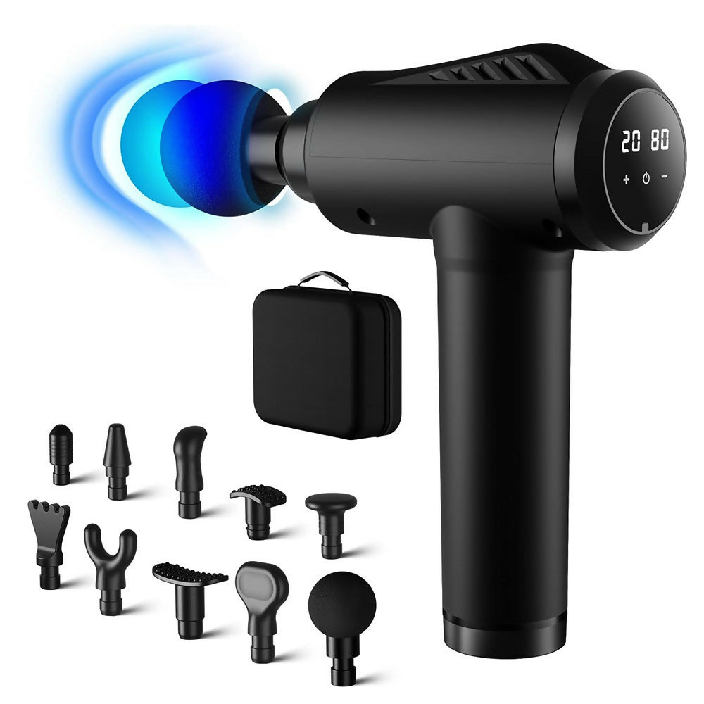 Massagepistool met 30 snelheden / Diepe spiermassage tot 3.600 t/min / 10 massagekoppen voor nek, rug & lichaam / Met LCD-touchscreen