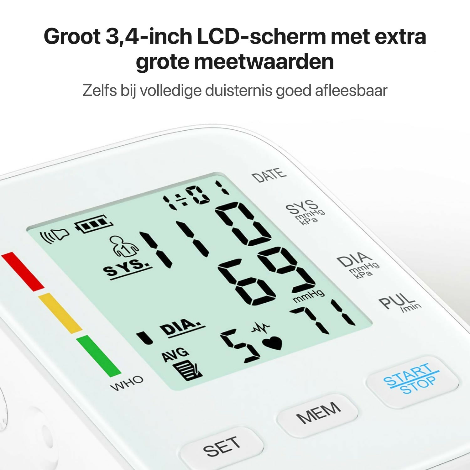 Volautomatische bovenarm-bloeddrukmeter met digitaal display / Met comfortabele manchet en geheugenfunctie / Bloeddruk- en hartslagmeting