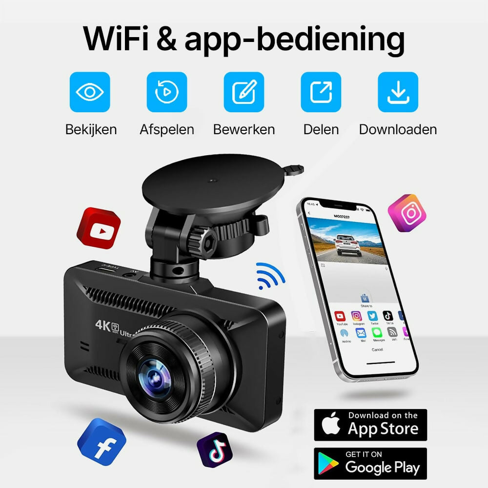4K Dashcam Pro – Ultra HD-opnames met voor- en achtercamera’s, nachtzicht en 24/7 bewaking