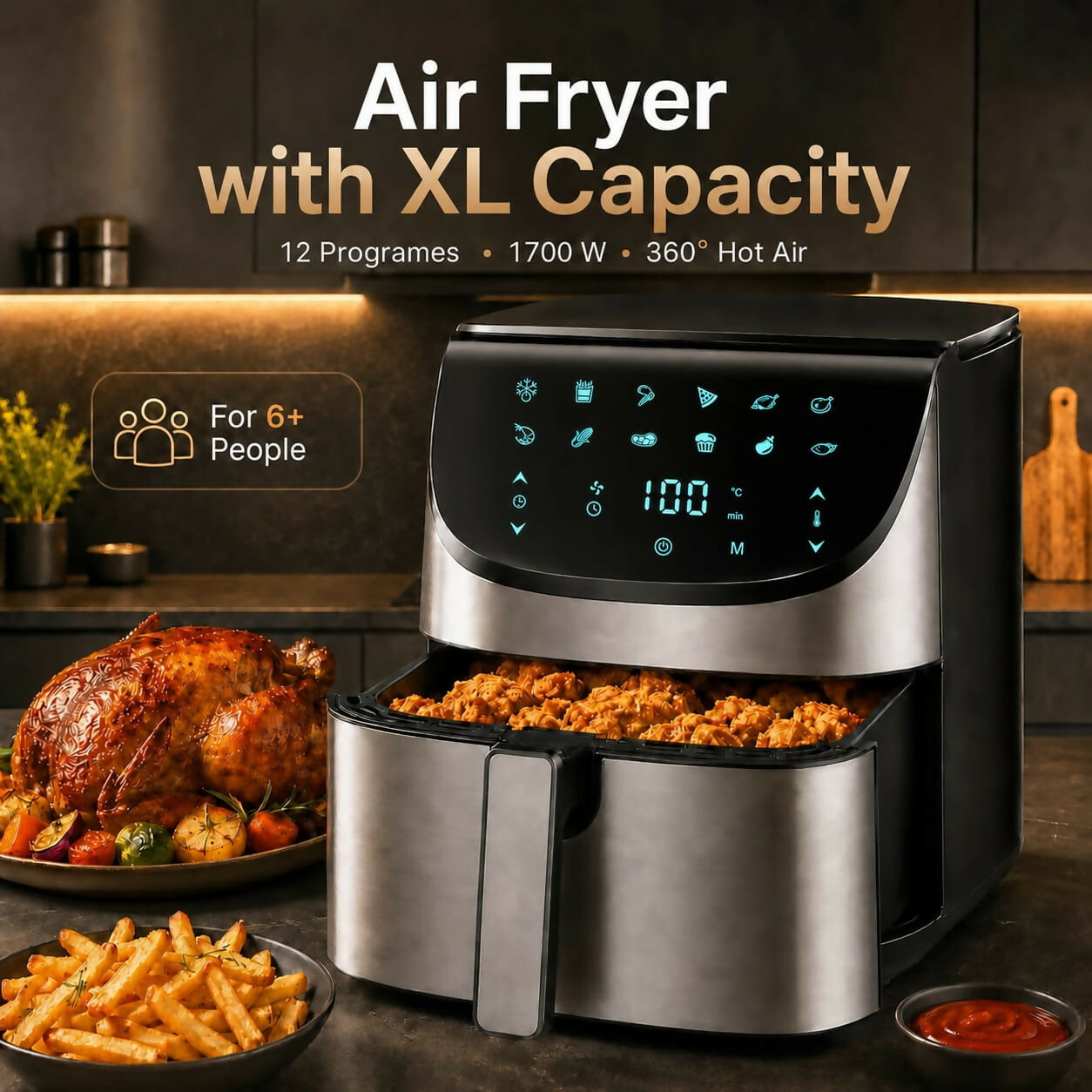 Oryzom AirCrisp Pro – 360° Hot Air Technology with 1700 W for Fast, Healthier Meals