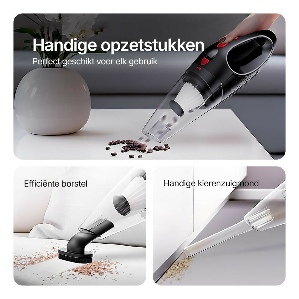 Krachtige draadloze handstofzuiger / Zakloos met LED-licht en snellaadfunctie / Voor nat & droog / Licht en stil
