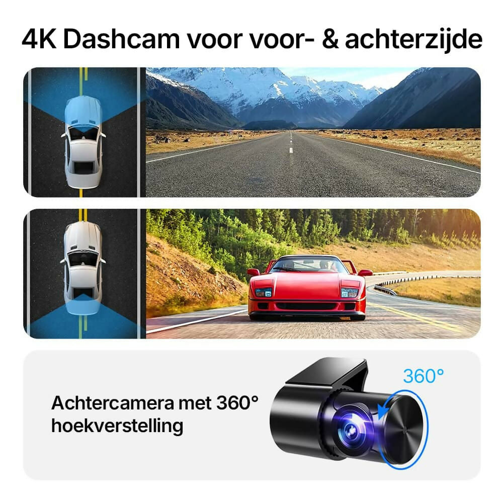 4K Dashcam Pro – Ultra HD-opnames met voor- en achtercamera’s, nachtzicht en 24/7 bewaking