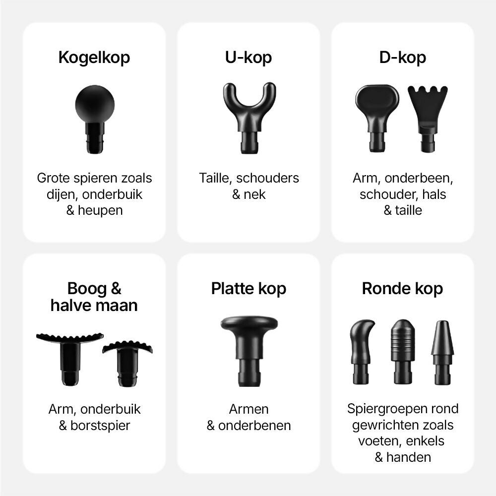 Massagepistool met 30 snelheden / Diepe spiermassage tot 3.600 t/min / 10 massagekoppen voor nek, rug & lichaam / Met LCD-touchscreen