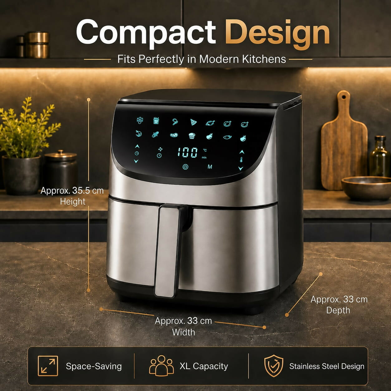 Oryzom AirCrisp Pro – 360° Hot Air Technology with 1700 W for Fast, Healthier Meals